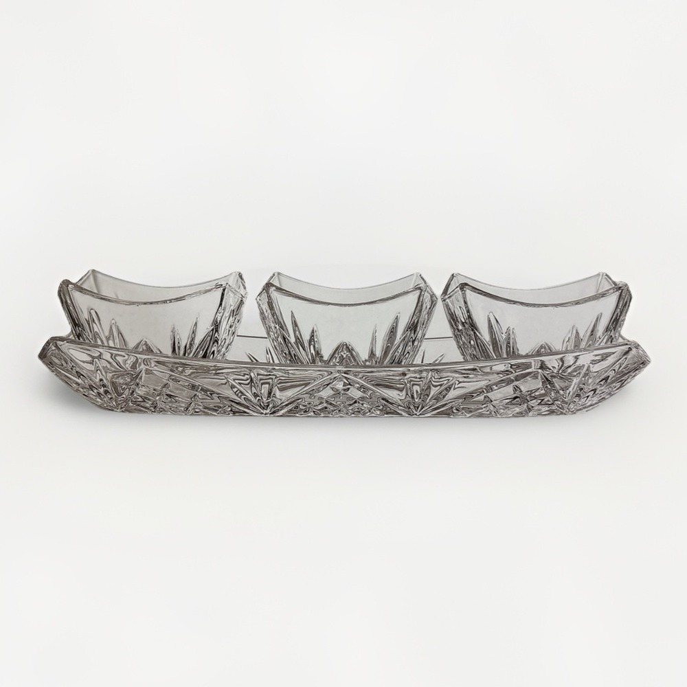 Godinger Dublin 4pc Crystal Relish Server Set #25215 Shannon‎ Crystal